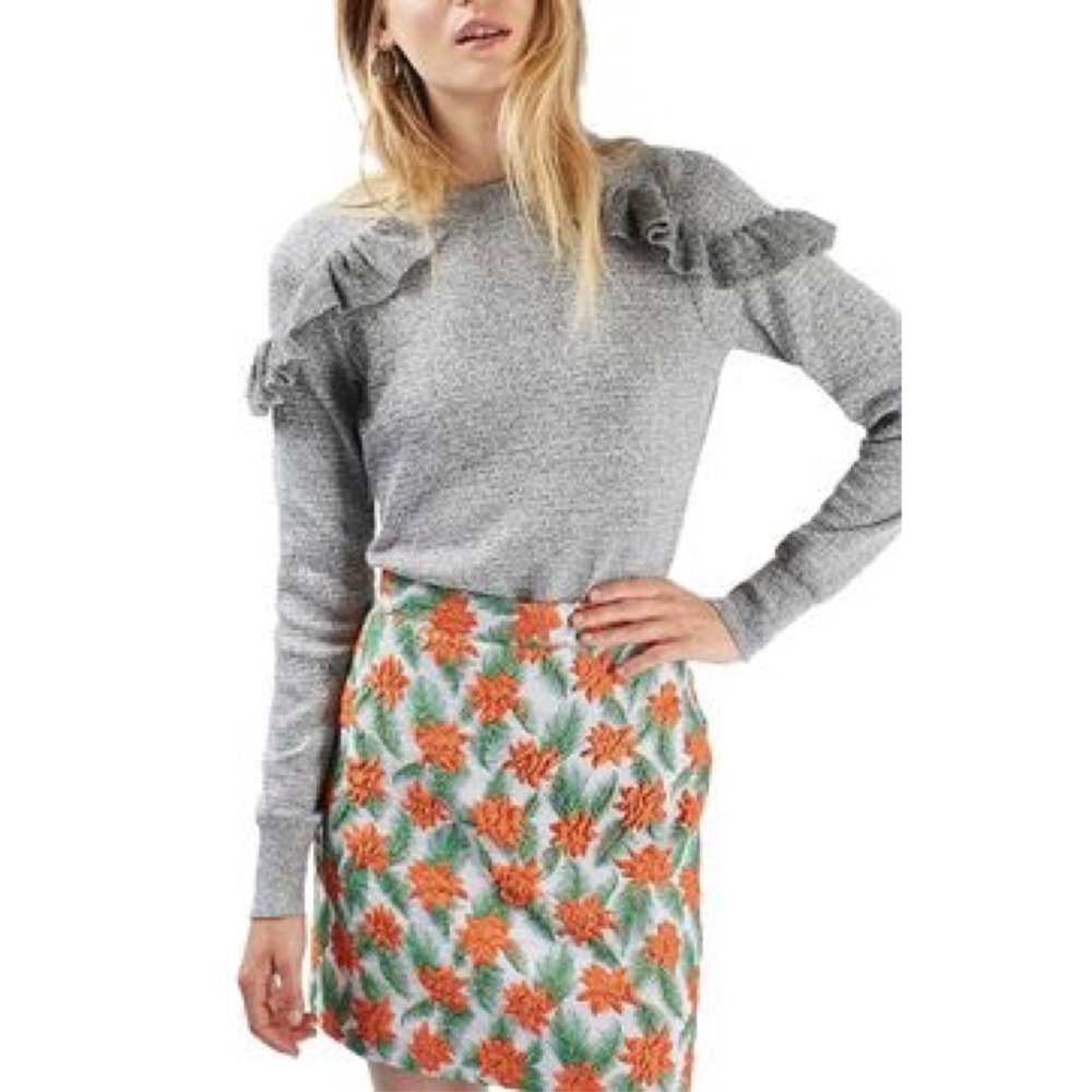 Topshop Grey Ruffle Sweater